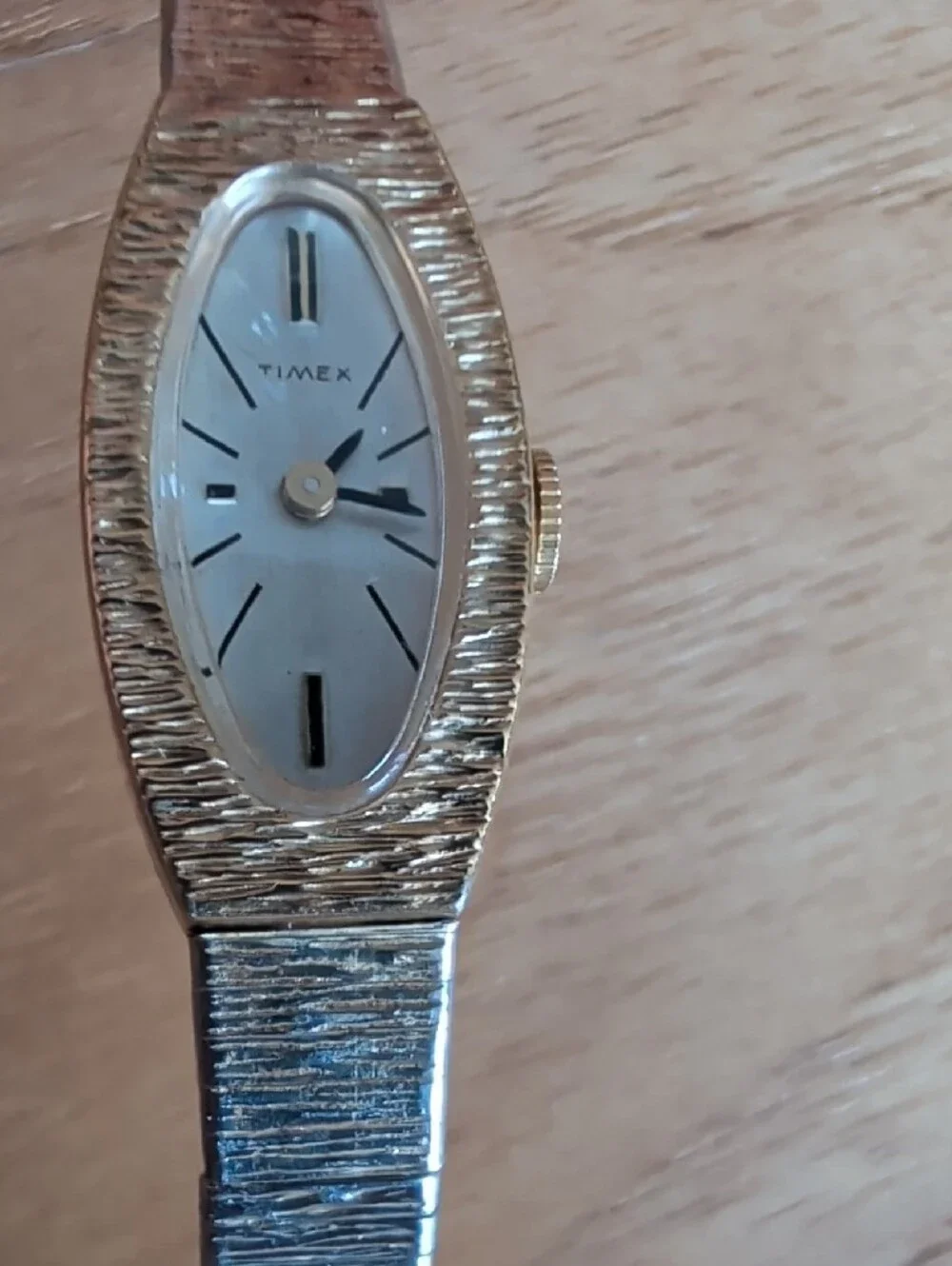 Timex Vintage Gold Tone Textured Oval Ladies Mechanical Watch